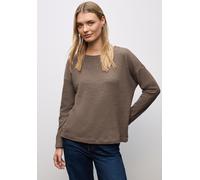Langarmshirt STREET ONE, Damen, Gr. 46, silk braun meliert, Web, 49% Baumwolle, 49% Polyester, 2% Elasthan, unifarben, normal normal, U-Boot-Ausschnitt, abgesteppt, Shirts Langarmshirt, im soften Baum