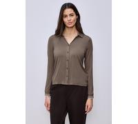 Langarmshirt STREET ONE, Damen, Gr. 46, silk braun, Stoff, 95% Viskose, 5% Elasthan, unifarben, comfort fit normal, V-Ausschnitt, Rippbündchen, Shirts Langarmshirt, mit College-Style Details (58620137