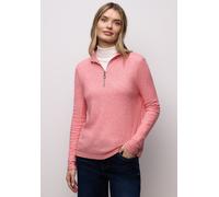 Langarmshirt STREET ONE, Damen, Gr. 46, striking coral meliert, Stoff, 50% Viskose, 25% Nylon, 25% Polyester, meliert, normal normal, Rundhals, abgesteppt, Shirts Langarmshirt, mit Turtleneck (1657980