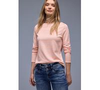 Langarmshirt STREET ONE, Jungen, Gr. 38, light apricot, Jersey, Obermaterial: 100% Baumwolle, gestreift, tailliert hüftbedeckend, U-Boot-Ausschnitt, Shirts Langarmshirt, in Streifen-Optik (25345422-38