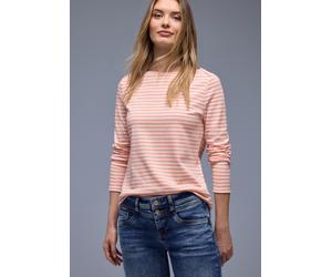 Langarmshirt STREET ONE, Jungen, Gr. 38, light apricot, Jersey, Obermaterial: 100% Baumwolle, gestreift, tailliert hüftbedeckend, U-Boot-Ausschnitt, Shirts Langarmshirt, in Streifen-Optik (25345422-38