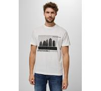 Langarmshirt STREET ONE MEN, Damen, Gr. 3XL, weiß (hellweiß), Web, 100% Baumwolle, bedruckt, gerade normal, Rundhals, Bündchen, Shirts Langarmshirt, aus reiner Baumwolle (76031916-XXXL) hellweiß