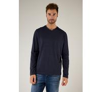 Langarmshirt STREET ONE MEN, Herren, Gr. S (38), blau (night blau), Web, 100% Baumwolle, gestreift, normal normal, V-Ausschnitt, gerader Abschluss, Shirts Langarmshirt, aus reiner Baumwolle (91496648-