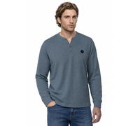 Langarmshirt STREET ONE MEN, Herren, Gr. S (38), vintage blau, Web, Obermaterial: 65% Baumwolle, 34% Polyester, 1% Viskose, unifarben, normal normal, Rundhals, abgesteppt, Shirts Langarmshirt, im Mela