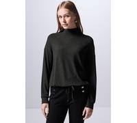 Langarmshirt STREET ONE STUDIO, Damen, Gr. 36, schwarz (anthrazit melange), Stoff, 80% Viskose, 15% Polyester, 5% Elasthan, unifarben, gerade normal, hoch geschlossener Ausschnitt, Bündchen, Shirts La