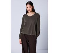 Langarmshirt STREET ONE STUDIO, Damen, Gr. 36, schwarz auburn braun, Stoff, 75% Modal, 25% Polyester, unifarben, comfort fit normal, V-Ausschnitt, Bündchen, Shirts Langarmshirt, in Unifarbe (96089942-