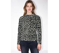 Langarmshirt STREET ONE STUDIO, Damen, Gr. 36, schwarz, Web, 75% Baumwolle, 20% Polyester, 5% Elasthan, normal normal, hoch geschlossener Ausschnitt, abgesteppt, Shirts Langarmshirt, im Leo Design (12