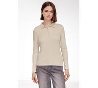 Langarmshirt STREET ONE STUDIO, Damen, Gr. 40, beige (stone sand meliert), Web, 75% Baumwolle, 19% Polyester, 6% Elasthan, unifarben, normal normal, hoch geschlossener Ausschnitt, abgesteppt, Shirts L