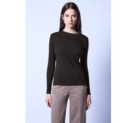 Langarmshirt STREET ONE STUDIO, Damen, Gr. 40, schwarz auburn braun, Web, 95% Baumwolle, 5% Elasthan, unifarben, normal normal, Rundhals, abgesteppt, Shirts Langarmshirt, Rundhalsausschnitt (47900929-
