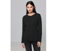 Langarmshirt STREET ONE STUDIO, Damen, Gr. 40, schwarz, Web, 48% Baumwolle, 47% Modal, 5% Elasthan, unifarben, normal normal, Rundhals, abgesteppt, Shirts Langarmshirt, im soften Baumwoll-Mix (8571705