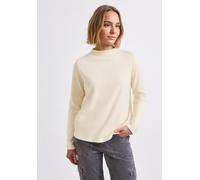 Langarmshirt STREET ONE STUDIO, Damen, Gr. 40, soft beige, Stoff, 98% Polyester, 2% Elasthan, unifarben, normal normal, hoch geschlossener Ausschnitt, abgesteppt, Shirts Langarmshirt, mit Turtleneck (