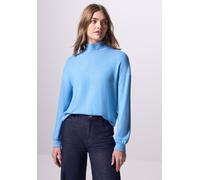 Langarmshirt STREET ONE STUDIO, Damen, Gr. 44, blau (silber lake meliert), Stoff, 80% Viskose, 15% Polyester, 5% Elasthan, unifarben, gerade normal, hoch geschlossener Ausschnitt, Bündchen, Shirts Lan