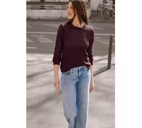 Langarmshirt STREET ONE STUDIO, Damen, Gr. 44, very berry, Web, 97% Baumwolle, 3% Elasthan, unifarben, normal normal, Rundhals, Rippbündchen, Shirts Langarmshirt, im soften Baumwoll-Mix (32784769-44)