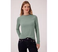 Langarmshirt STREET ONE STUDIO, Damen, Gr. 46, grün (grayed mint), Stoff, 65% Polyester, 30% Viskose, 5% Elasthan, unifarben, normal normal, hoch geschlossener Ausschnitt, abgesteppt, Shirts Langarmsh