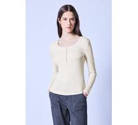 Langarmshirt STREET ONE STUDIO, Damen, Gr. 46, soft beige, Web, 96% Baumwolle, 4% Elasthan, unifarben, normal normal, Rundhals, abgesteppt, Shirts Langarmshirt, mit Rundhalsausschnitt (35142911-46) so