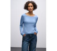 Langarmshirt STREET ONE, Damen, Gr. 36, frosted blau, Web, 50% Baumwolle, 50% Modal, unifarben, normal normal, U-Boot-Ausschnitt, normaler Saum, Shirts, in Unifarbe (69608811-36) frosted blau