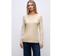 Langarmshirt STREET ONE "Style Lanea", Damen, Gr. 46, cotton beige, Jersey, Obermaterial: 50% Baumwolle, 50% Modal. Futter: 100% Baumwolle, unifarben, regular fit normal, U-Boot-Ausschnitt, angesetzte