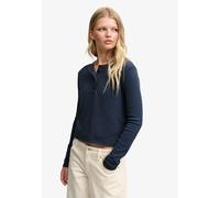 Langarmshirt SUPERDRY "ATH ESS WAFFLE BUTTON LS TOP", Damen, Gr. S, navy, Single Jersey, Obermaterial: 58% Baumwolle, 38% Polyester, 4% sonstige Fasern, unifarben, skinny fit normal, Rundhals, gerader