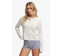 Langarmshirt SUPERDRY "ATH ESS WAFFLE BUTTON LS TOP", Damen, Gr. S, oat beige marl, Single Jersey, Obermaterial: 58% Baumwolle, 38% Polyester, 4% sonstige Fasern, meliert, skinny fit normal, Rundhals,
