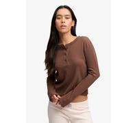 Langarmshirt SUPERDRY "ATH ESS WAFFLE BUTTON LS TOP", Damen, Gr. XL, chestnut braun marl, Single Jersey, Obermaterial: 58% Baumwolle, 38% Polyester, 4% sonstige Fasern, meliert, skinny fit normal, Run