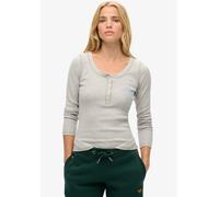 Langarmshirt SUPERDRY "ATHLETIC BUTTON DOWN LS TOP", Damen, Gr. XL/XXL, grau (ice grau marl), Feinripp, Obermaterial: 95% Baumwolle, 5% Elasthan, meliert, skinny fit hüftlang, Rundhals, Bündchen, Shir
