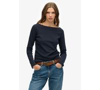 Langarmshirt SUPERDRY "BARDOT OFF SHOULDER TOP", Damen, Gr. L, eclipse navy, Single Jersey, Obermaterial: 100% Baumwolle, gestreift, regular fit normal, U-Boot-Ausschnitt, Shirts Langarmshirt, mit U-B