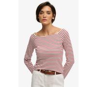Langarmshirt SUPERDRY "BARDOT OFF SHOULDER TOP", Damen, Gr. L, rot (bordeaux rot stripe), Single Jersey, Obermaterial: 100% Baumwolle, gestreift, regular fit normal, U-Boot-Ausschnitt, Shirts Langarms