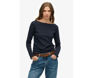 Langarmshirt SUPERDRY "BARDOT OFF SHOULDER TOP", Damen, Gr. XS, blau (eclipse navy), Single Jersey, Obermaterial: 100% Baumwolle, unifarben, regular fit normal, U-Boot-Ausschnitt, Shirts Langarmshirt,