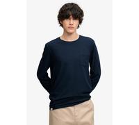 Langarmshirt SUPERDRY "COTTON LINEN L/S POCKET TOP", Herren, Gr. M, eclipse navy, Single Jersey, Obermaterial: 80% Baumwolle, 20% Leinen, unifarben, relaxed fit normal, Rundhals, Shirts Langarmshirt,