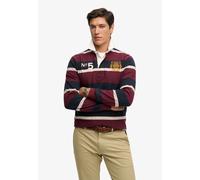 Langarmshirt SUPERDRY "DOUBLE EMBLEM STRIPE RUGBY", Herren, Gr. L, bunt (port, navy stripe), Single Jersey, Obermaterial: 100% Baumwolle, gestreift, relaxed fit normal, ohne Ausschnitt, Shirts Langarm
