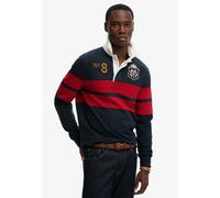 Langarmshirt SUPERDRY "DOUBLE EMBLEM STRIPE RUGBY", Herren, Gr. L, navy, rot chest band stripe, Single Jersey, Obermaterial: 100% Baumwolle, gestreift, relaxed fit normal, ohne Ausschnitt, Shirts Lang