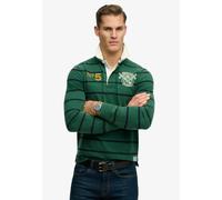 Langarmshirt SUPERDRY "DOUBLE EMBLEM STRIPE RUGBY", Herren, Gr. M, grün (hunter grün stripe), Single Jersey, Obermaterial: 100% Baumwolle, gestreift, relaxed fit normal, ohne Ausschnitt, Shirts Langar