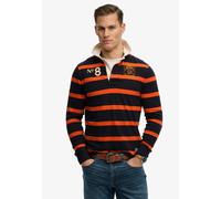 Langarmshirt SUPERDRY "DOUBLE EMBLEM STRIPE RUGBY", Herren, Gr. M, orange (navy, orange stripe), Single Jersey, Obermaterial: 100% Baumwolle, gestreift, relaxed fit normal, ohne Ausschnitt, Shirts Lan