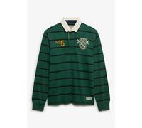 Langarmshirt SUPERDRY "DOUBLE EMBLEM STRIPE RUGBY", Herren, Gr. S, hunter grün stripe, Single Jersey, Obermaterial: 100% Baumwolle, gestreift, relaxed fit normal, ohne Ausschnitt, Shirts Langarmshirt