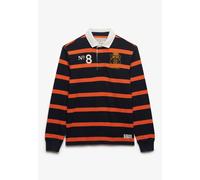 Langarmshirt SUPERDRY "DOUBLE EMBLEM STRIPE RUGBY", Herren, Gr. S, navy, orange stripe, Single Jersey, Obermaterial: 100% Baumwolle, gestreift, relaxed fit normal, ohne Ausschnitt, Shirts Langarmshirt