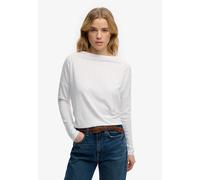 Langarmshirt SUPERDRY "STUDIOS BOAT NECK SLUB LS TOP", Damen, Gr. XL, weiß (optic), Single Jersey, Obermaterial: 60% Baumwolle, 40% Lyocell, unifarben, oversize normal, Rundhals, Shirts Langarmshirt, 