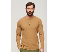 Langarmshirt SUPERDRY "WAFFLE LONG SLEEVE HENLEY TOP", Herren, Gr. XL, classic braun camel, Single Jersey, Obermaterial: 100% Baumwolle, unifarben, modisch, relaxed fit normal, Rundhals, Kurzarm, Shir