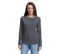 Langarmshirt TOM TAILOR, Damen, Gr. S, navy sanftes weiß tee stripe, Obermaterial: 97% Baumwolle, 3% Elasthan, gestreift, casual, regular fit taillenbedeckt, U-Boot-Ausschnitt, Langarm gerader Abschlu