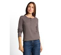 Langarmshirt TOM TAILOR, Damen, Gr. XL, braun (java braun sanftes weiß stripe), Single Jersey, Obermaterial: 97% Baumwolle, 3% Elasthan, gestreift, normal hüftbedeckend, Rundhals, abgesteppte Kante, S