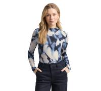 Langarmshirt TOM TAILOR, Damen, Gr. XXL, blau blurry argyle, Web, Obermaterial: 95% Viskose, 5% Elasthan, bedruckt, slim fit normal, ohne Ausschnitt, gerader Abschluss, Shirts Langarmshirt, mit All-Ov