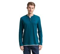 Langarmshirt TOM TAILOR, Damen, Gr. XXL, classic petrol, Single Jersey, Obermaterial: 100% Baumwolle, kontrastfarbene Details, unifarben, regular fit normal, Serafino, Bündchen kontrastfarben, Shirts