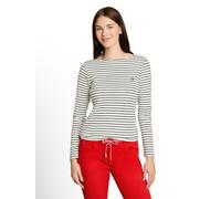 Langarmshirt TOM TAILOR, Damen, Gr. XXL, weiß (navy sanftes weiß stripe), Single Jersey, Obermaterial: 97% Baumwolle, 3% Elasthan, gestreift, regular fit hüftbedeckend, U-Boot-Ausschnitt, abgesteppte