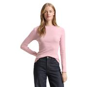Langarmshirt TOM TAILOR DENIM, Damen, Gr. L, soft mauve rose, Single Jersey, Obermaterial: 93% Baumwolle, 7% Elasthan, unifarben, schmal hüftbedeckend, Rundhals, Rüschen, Shirts Langarmshirt, in Ripp-