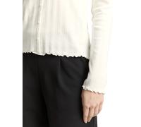 Langarmshirt TOM TAILOR DENIM, Damen, Gr. S, sanftes weiß, Web, Obermaterial: 95% Baumwolle, 5% Elasthan, unifarben, regular fit normal, Rundhals, gewellter Abschluss, Shirts Langarmshirt, mit gewellt