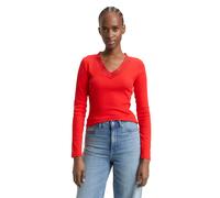 Langarmshirt TOM TAILOR DENIM, Damen, Gr. XL, brilliant, Rippware, Obermaterial: 93% Baumwolle, 7% Elasthan, unifarben, hüftbedeckend, V-Ausschnitt, Shirts Langarmshirt (85502641-XL) brilliant