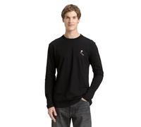 Langarmshirt TOM TAILOR DENIM, Herren, Gr. S, schwarz, Jersey, Obermaterial: 100% Baumwolle, bestickt, lässig geschnitten hüftbedeckend, Rundhals, Shirts Langarmshirt, mit Logo-Stickerei auf der Brust