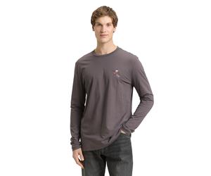 Langarmshirt TOM TAILOR DENIM, Herren, Gr. XL, classic mid grau, Jersey, Obermaterial: 100% Baumwolle, bestickt, lässig geschnitten hüftbedeckend, Rundhals, Shirts Langarmshirt, mit Logo-Stickerei auf