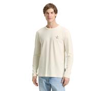 Langarmshirt TOM TAILOR DENIM, Herren, Gr. XL, wool weiß, Jersey, Obermaterial: 100% Baumwolle, bestickt, lässig geschnitten hüftbedeckend, Rundhals, Shirts Langarmshirt, mit Logo-Stickerei auf der Br