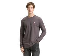 Langarmshirt TOM TAILOR DENIM, Herren, Gr. XXL, classic mid grau, Jersey, Obermaterial: 100% Baumwolle, bestickt, lässig geschnitten hüftbedeckend, Rundhals, Shirts Langarmshirt, mit Logo-Stickerei au