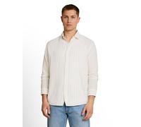 Langarmshirt TOM TAILOR DENIM, Herren, Gr. L, wool weiß stripe, Single Jersey, Obermaterial: 58% Baumwolle, 42% Viskose, gestreift, relaxed fit normal, ohne Ausschnitt, Shirts Langarmshirt, mit Streif
